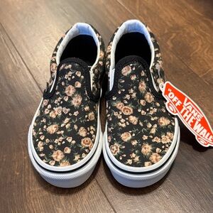 Vans Asher Scate Kids Black Floral Slip-On Sneakers New
